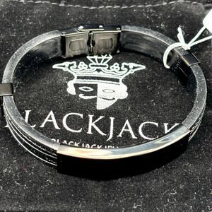 Blackjack BJB251B Men's Black Silicone Stainless Steel Bangle ID Bracelet NWT